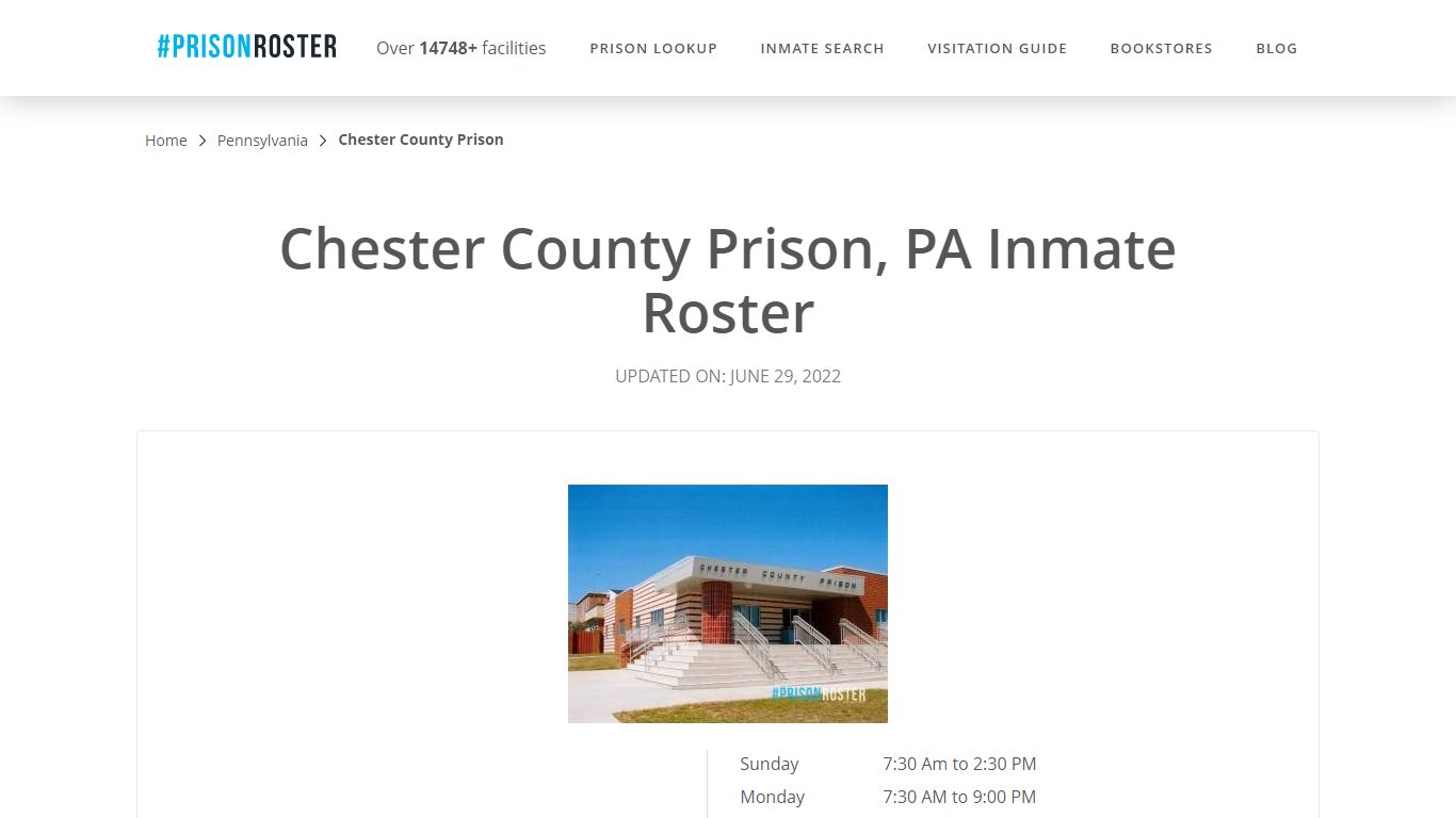Chester County Prison, PA Inmate Roster